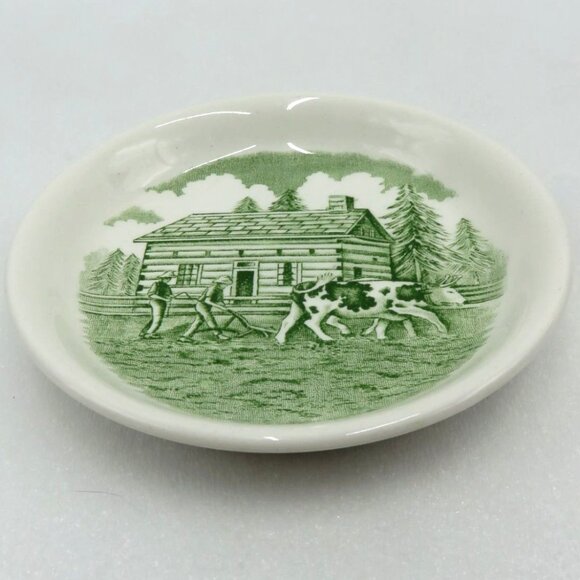 WOOD & SONS Upper Canada Village Green White Dish Farming Scene England - Picture 6 of 10